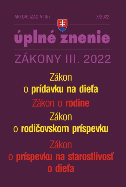 E-kniha Aktualizácia III/7 / 2022 - Zákon o rodine, prídavky na deti